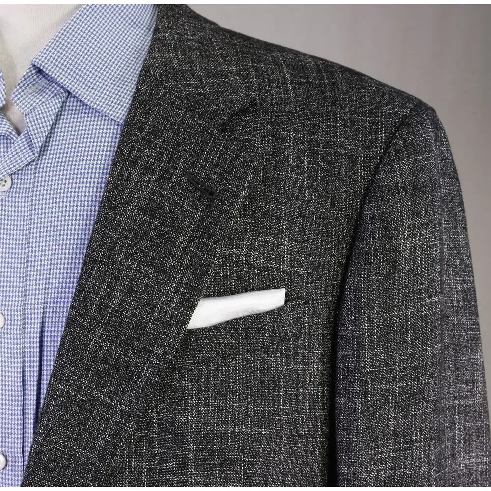 Armani Collezioni Black Silver Wool Bamboo 1-Btn Sportcoat Blazer 46L